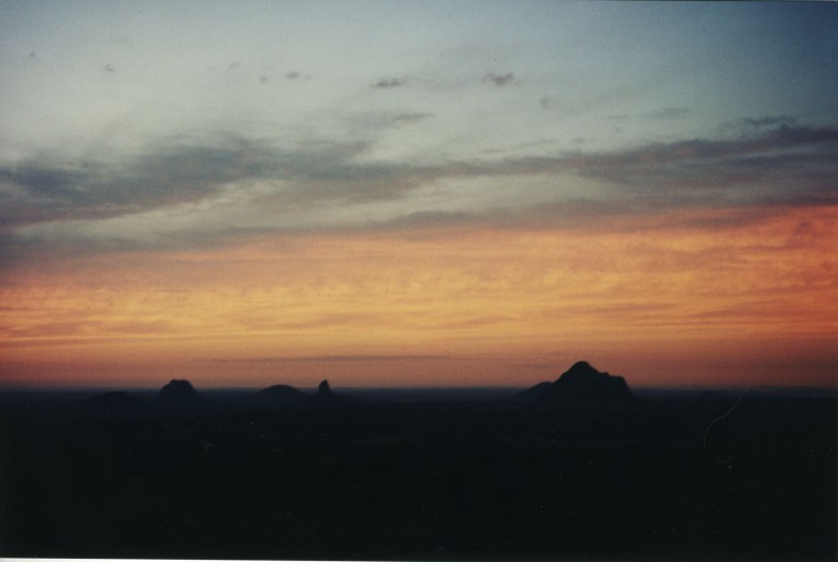 Sunset over the Glasshouse Mountains.