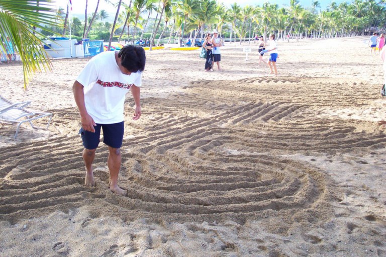 We made a labyrinth in the sand.