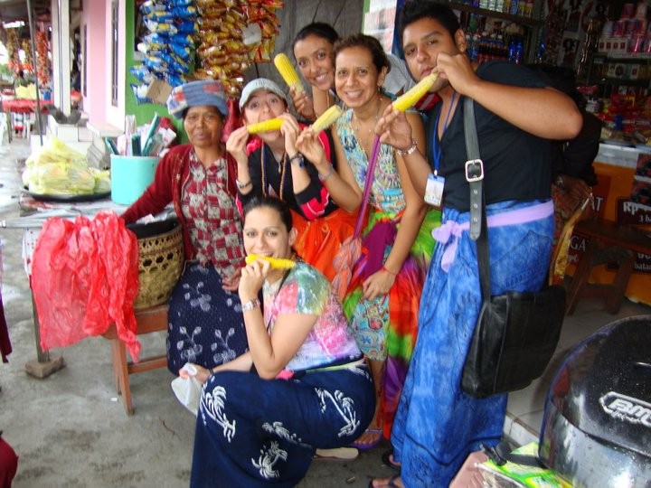 A group from Mexico enjoy Balinese corn.