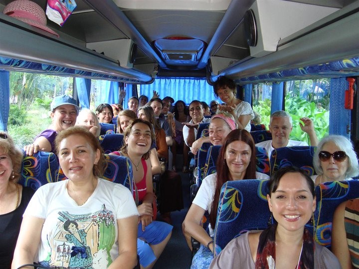 During the week, we enjoyed a visit to the fascinating town of Ubud, which is a center of Balinese traditions and art.  There was much excitement on the buses.