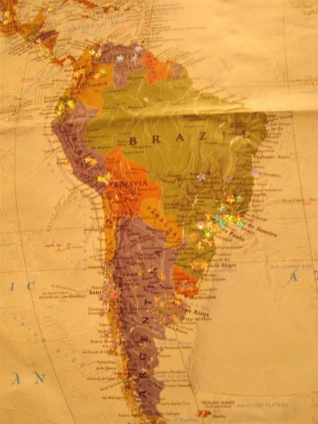 A closeup of South America with its numerous Anchor Groups, including Chile which had the most Ninth Gate Anchor Groups.