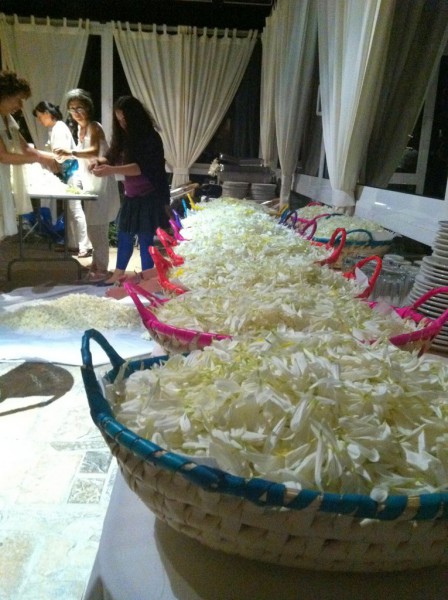 The flower baskets are ready to take to our ceremony.