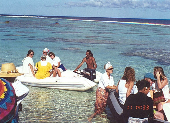 In order to get inside the reef surrounding Tetiaroa's lagoon, we transferred from our catamaran into small Zodiac boats.