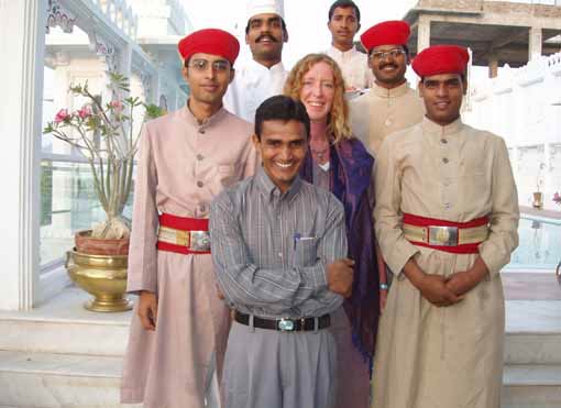 Alix with our favorite restaurant staff.  Often we would finish practicing a Sacred Dance to go to a meal and find that the restaurant staff had already learned all the movements from their rooftop view.