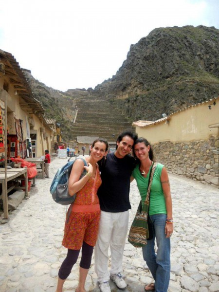Maru, Carlos and Kalasara in front of the Inca temple site.