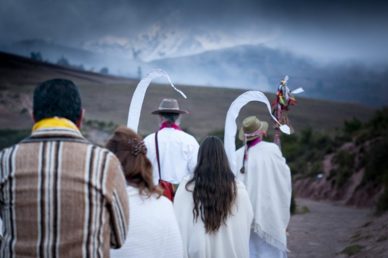 Emanáku and Solara, followed by Elena and Susan embodying the White Dragons,  lead the procession to our sacred site.