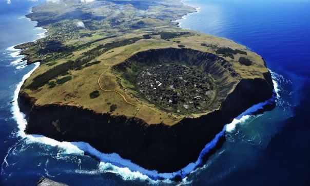 The island of Rapa Nui with Rano Kau Crater.