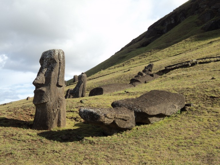 Some Moai have fallen over.