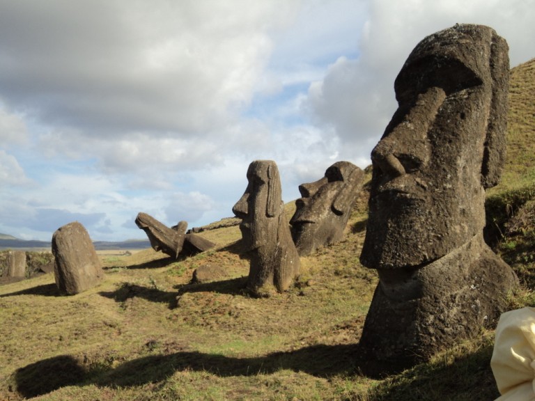 There are hundreds of unfinished Moai here.