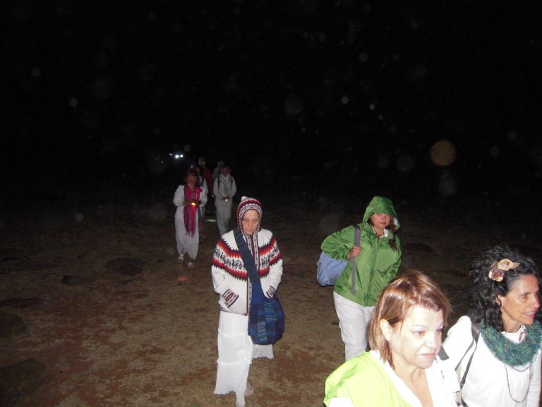 We made our way down the hill to the Moai in total darkness, lit only by flashlights.