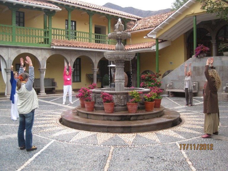 Doing the 11:11 Mudras in the Courtyard of the old Hacienda.