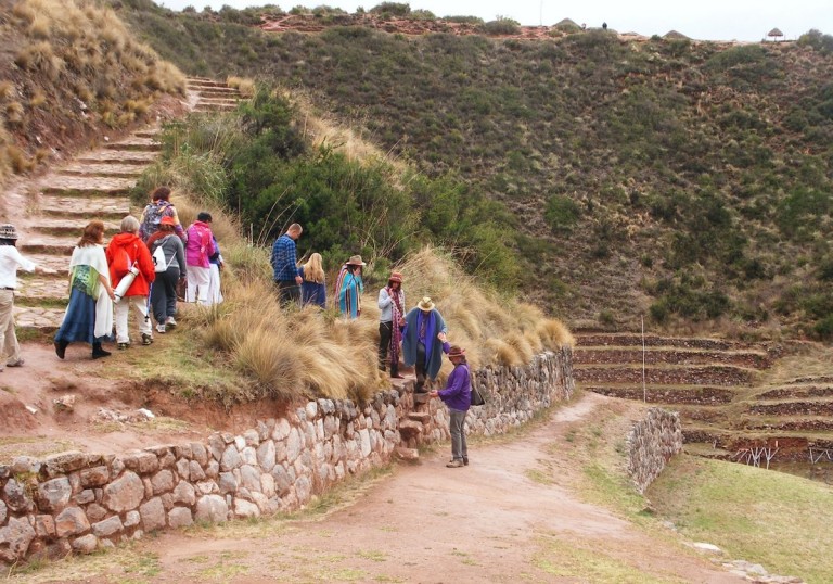 Descending the Inca stairs.